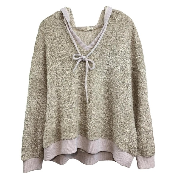 Easel Fuzzy Knit Boucle Hooded Sweater Sweatshirt Oatmeal Beige Size Small - Picture 1 of 8